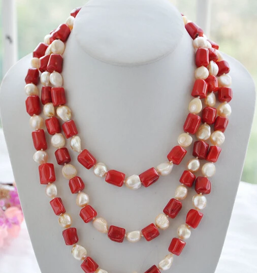 

Miss charm Jew1636 65" 17mm red cylinder coral pink baroque pearl necklace
