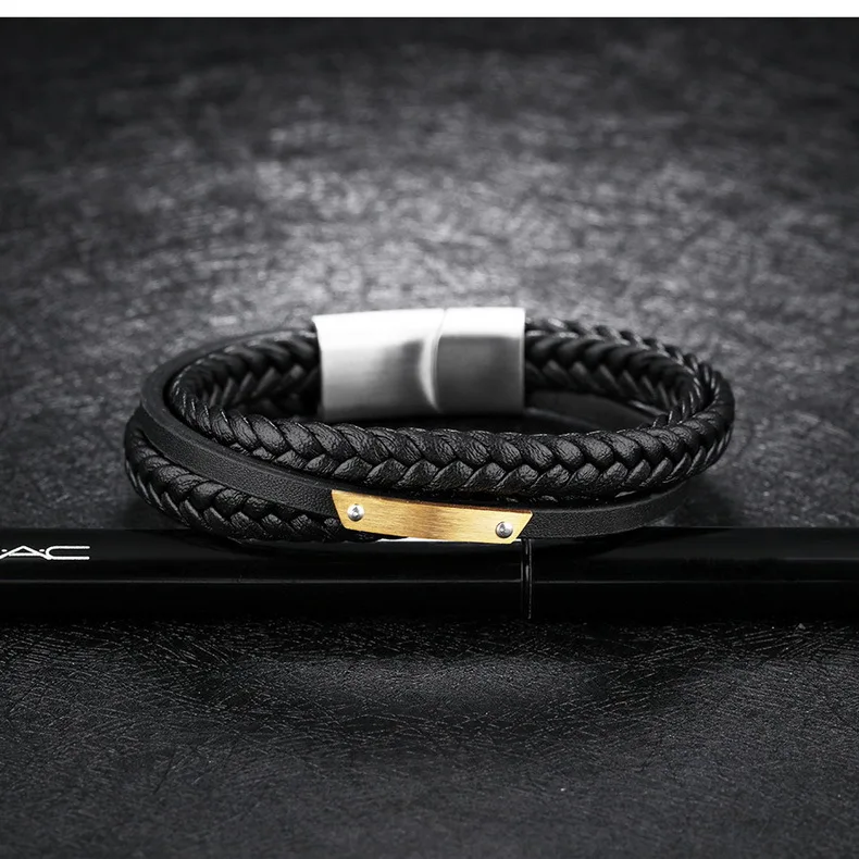 

Hot Sales Bracelets For Men Jewelry Three-Layer Weave PU Leather Mens Bracelet Charm Man Casual Simple Bracelets Bangles