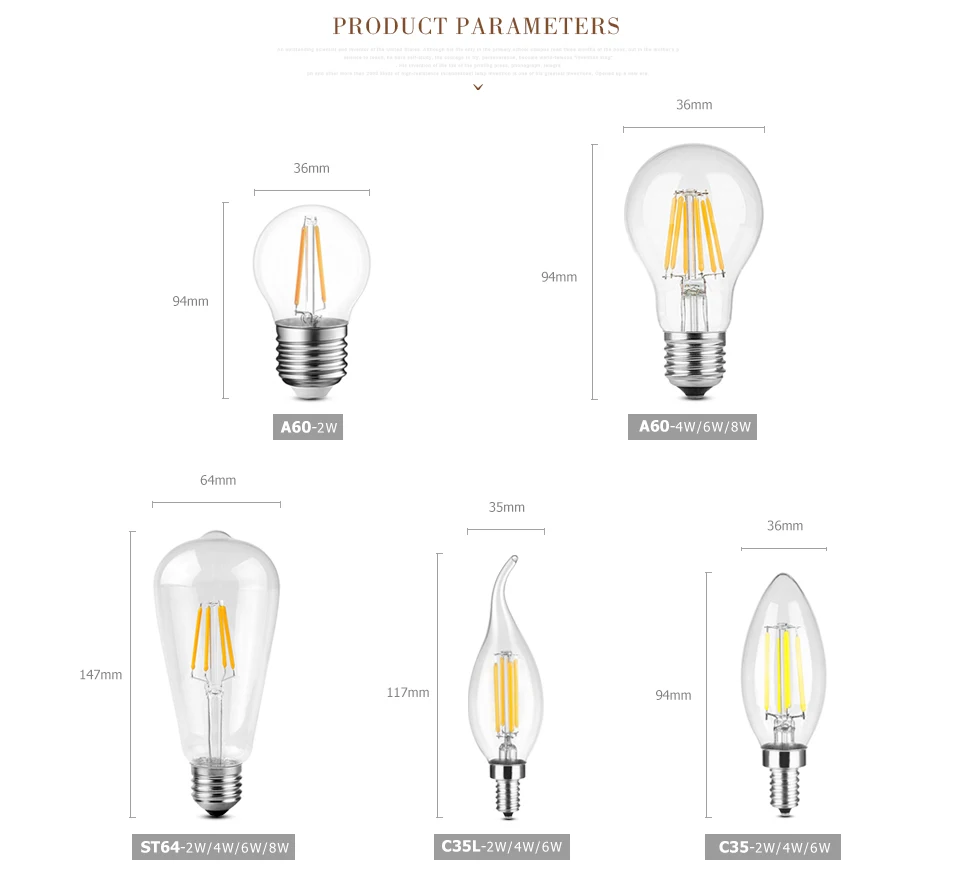 C35 C35L A60 ST64 лампочка накаливания ретро Edison светодиодный лампочка накаливания E27 E14 винтажный Декор лампа люстра Свеча светильник