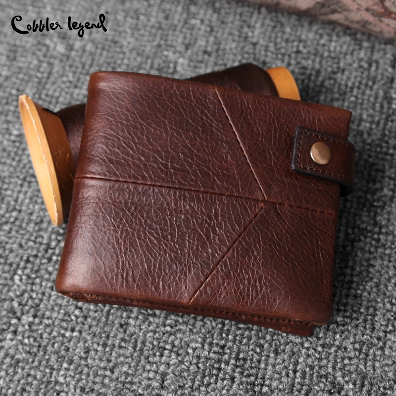 

Cobbler Legend Genuine Leather Men Wallet Brand Designer Short Zipper Coin Purse Cow Leather Brown Wallet Small Pocket Money Bag