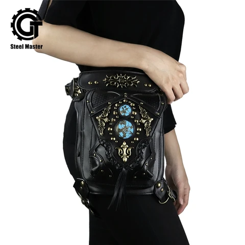 Steampunk Rua Bolsa de Perna Cinto Pochete de Couro Claro para as Mulheres Crossbody Peito do Vintage Preto Mini Coldre na Coxa