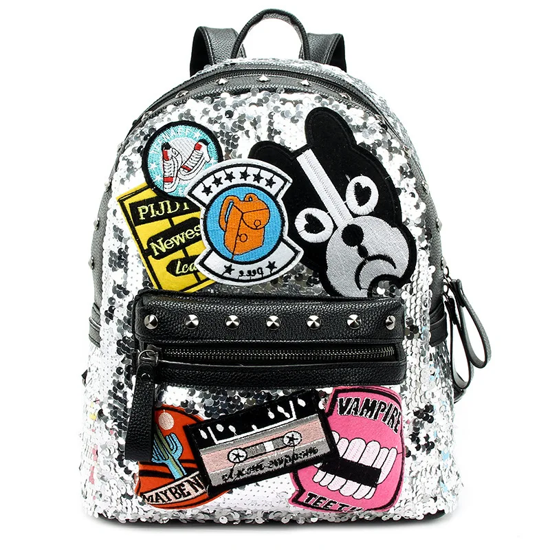 

Graffiti embroidery sequins backpack women small leather backpack female travel shoulder bag cute girl back pack mochilas mujer