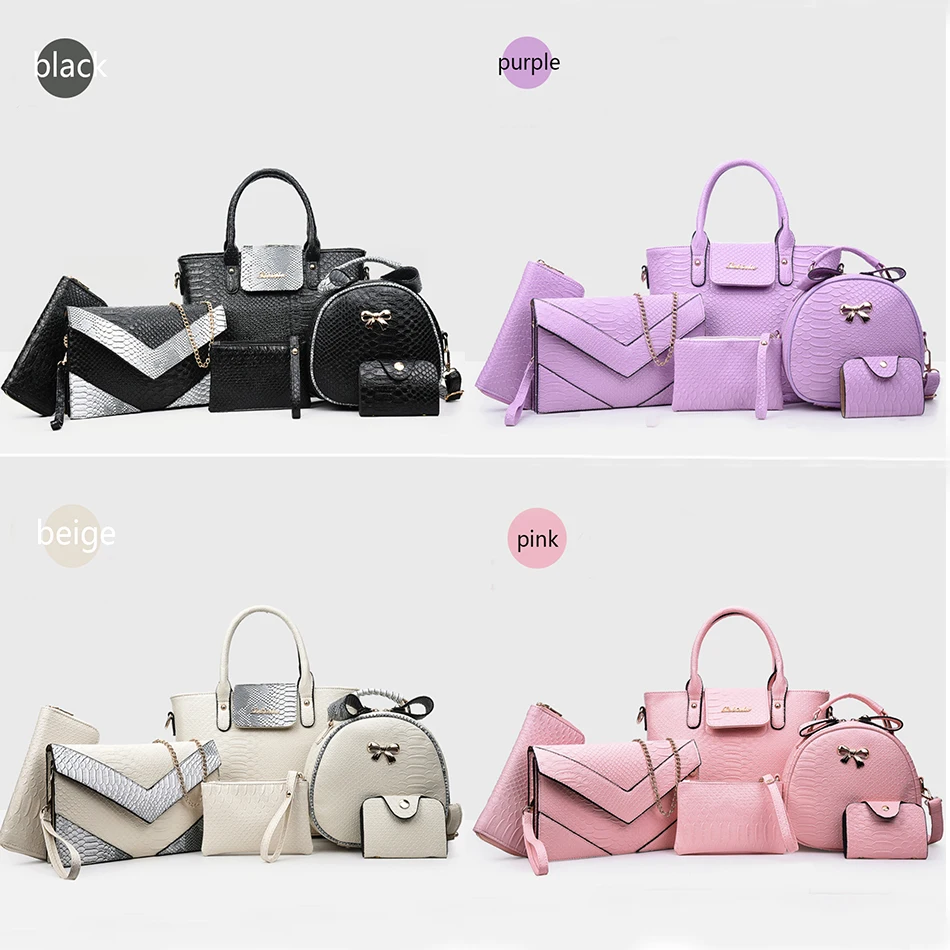 6 piezas conjunto de bolsos de mano de mujer de moda de cuero de cocodrilo bolsos bandolera de mujer bolso de mano de mensajero bolso de mano de embrague bolso compuesto