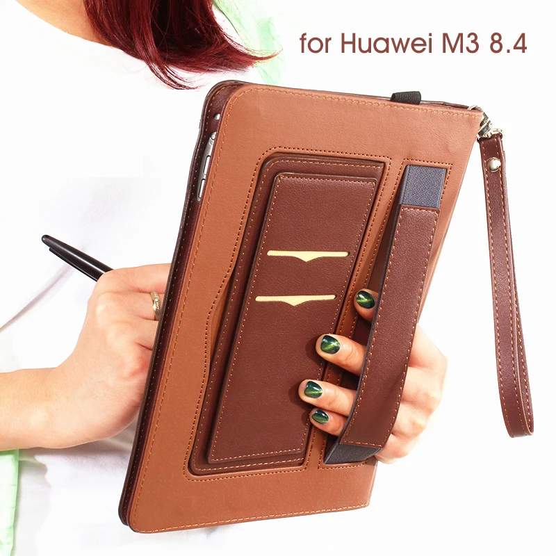 Huawei Mediapad M3 Case with Hand Holder Strip Cover for HUAWEI M3 Case Stand Flip Leather Case Function Stand Tablet Cover 8.4