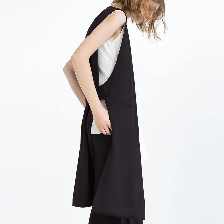Women White Black Long Vest Coat 2016 European Style