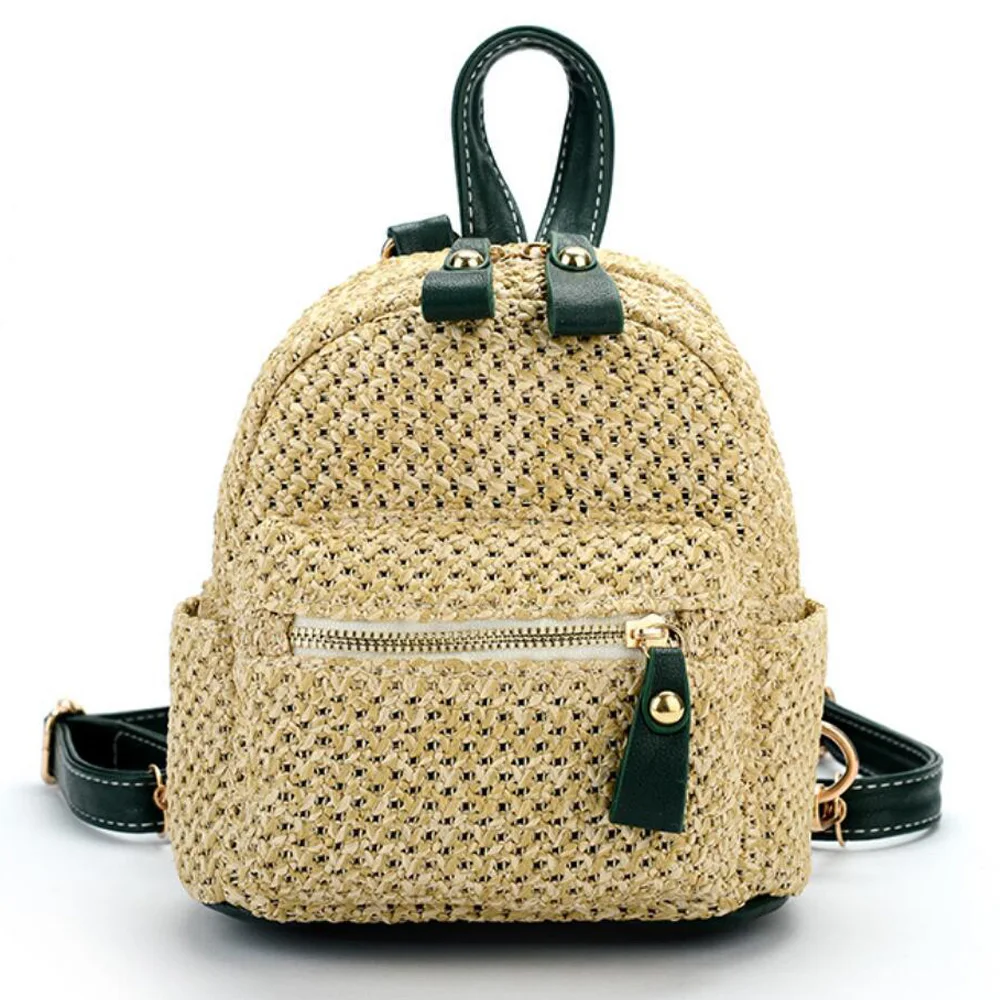 

Straw Women Backpack Chain Mini Shoulder Bags Weave Hollow Beach Girls Satchel Schoolbag Fashion Female Small Backpack Rucksack