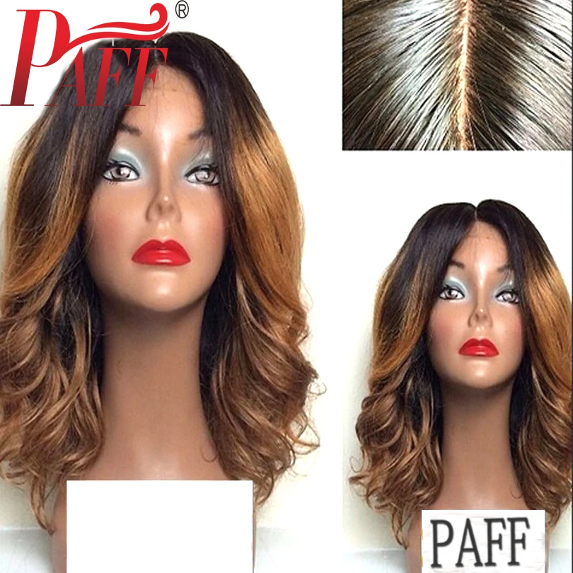 PAFF Короткие 13*4 человеческие волосы на кружеве парики Омбре цвет перуанские волосы remy два тона волос парик с детскими волосами средняя часть