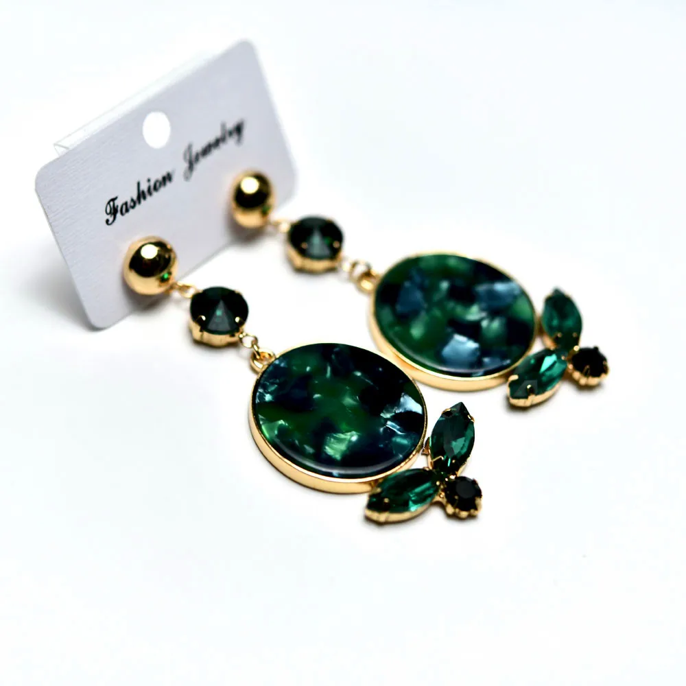 

green crystal drop earrings ladies luxury rhinestone flower round pendant earrings girls crystal jewelry womens fashion earrings