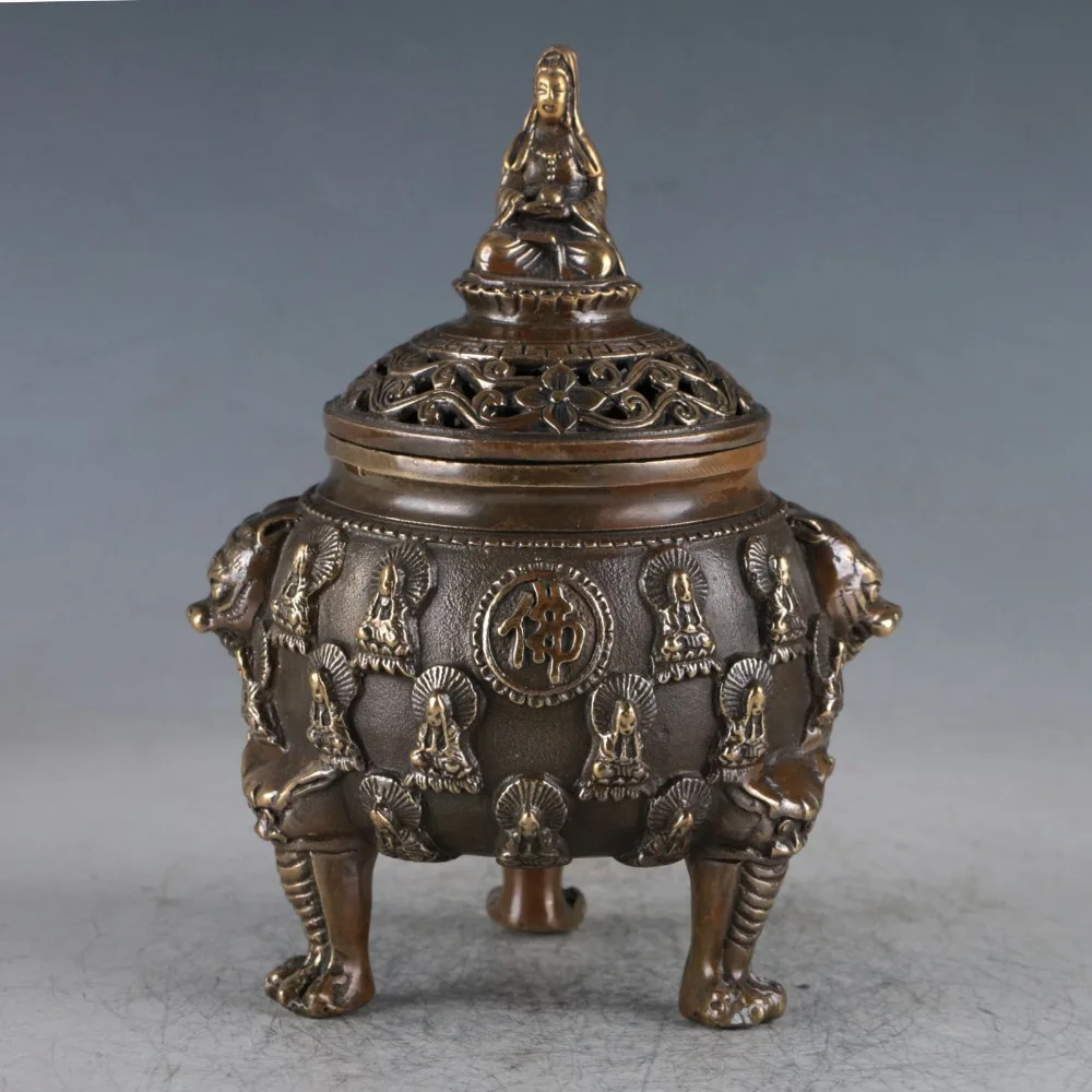

China Exquisite archaize Brass eighteenth lohan guan yin Buddha Incense Burner