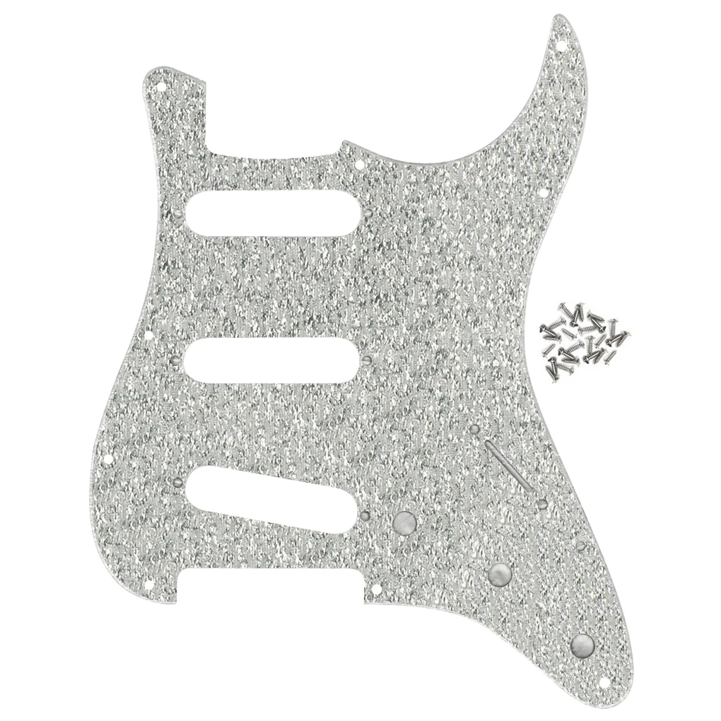 

FLEOR 11 Holes Strat Electric Guitar Pickguard Plate SSS & Screws for Mexican/USA Modern Standard FD Style ,Sparkle Silver