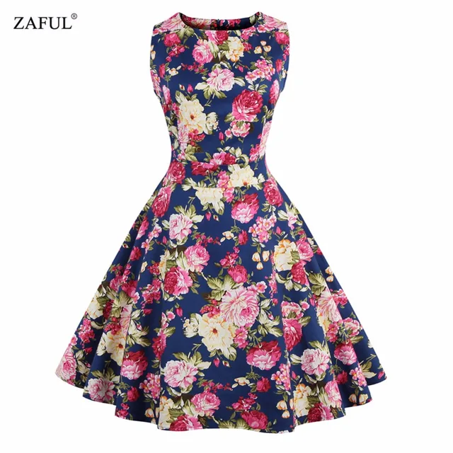 ZAFUL Ретро Pinup Платья-пачка Хепберн 50 s 60 s рокабилли халат Цветочный принт платье винтажные женские feminino Vestidos платья качели