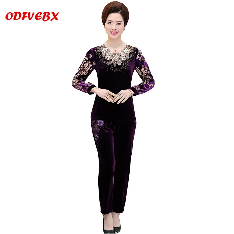 

Spring Autumn New Products Female Gold Velvet Set Fashion Loose Plus size Moms Embroidery Leisure Sportswear Two-piece Women