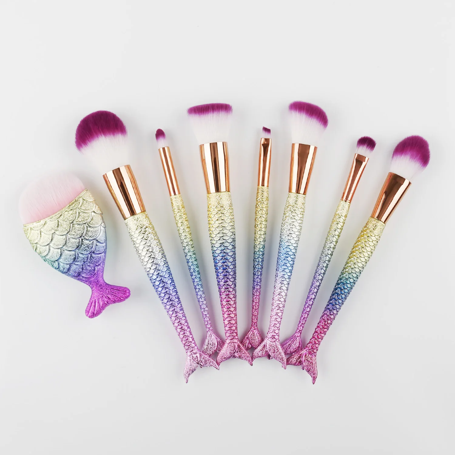 7pcs Mermaid Makeup Brushes Set Foundation Blending Powder Eyeshadow Contour Concealer Blush