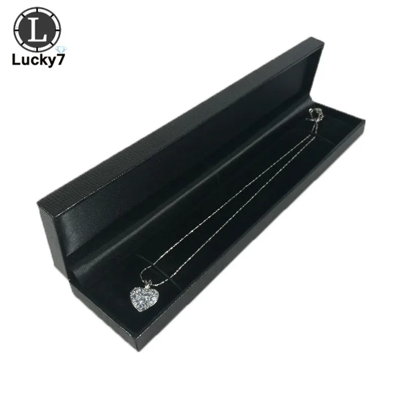 

Fashion Black PU Leather Jewelry Display Box Box Necklace Foldable Case Pendant Packaging Gift Box 22.8*5*2.5cm