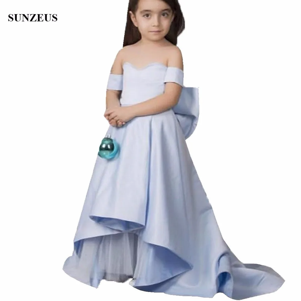 grey blue flower girl dress