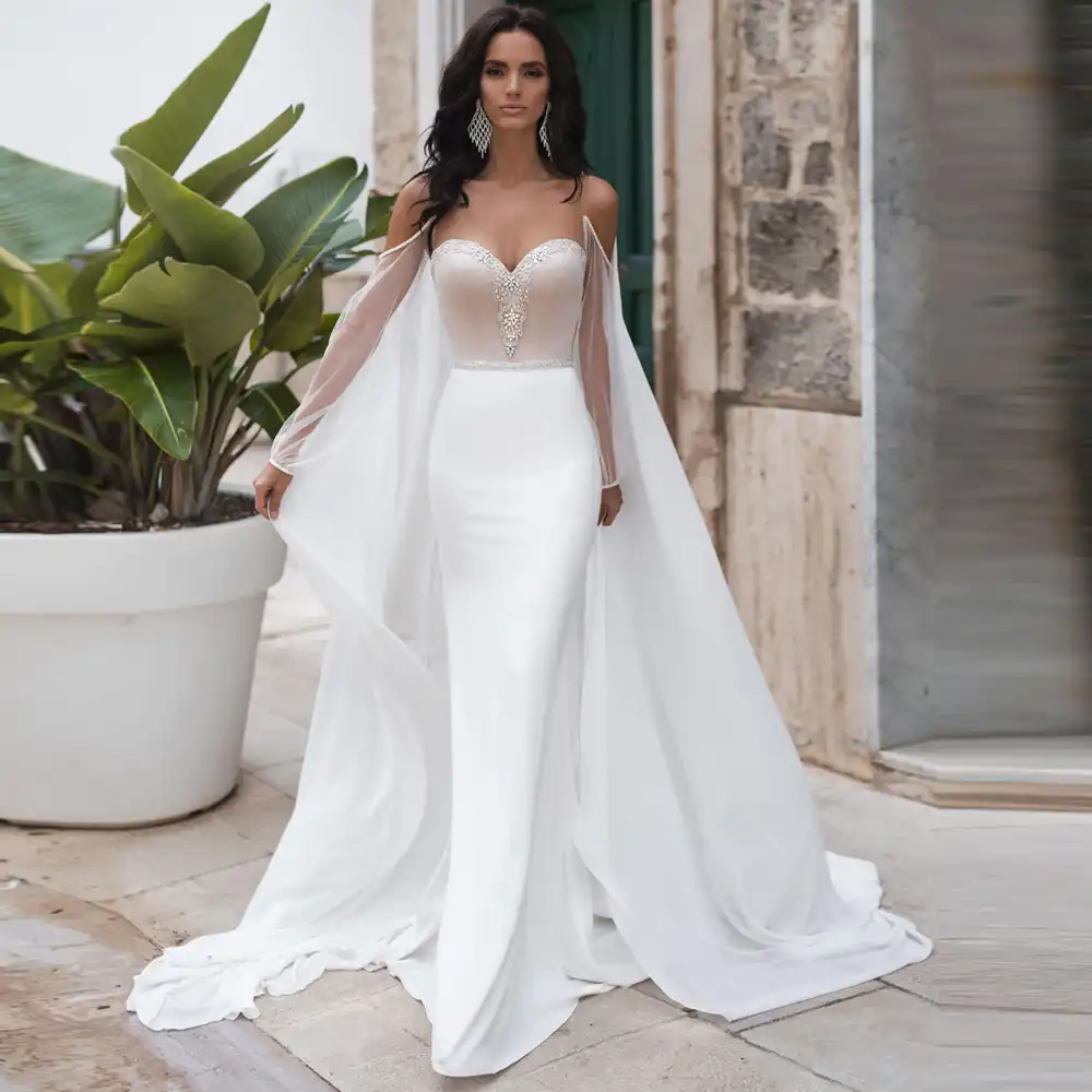Novedad 2020 Vestido De Novia De Sirena Con Escote Corazon Vestidos De Novia Elegantes Hechos A Medida Vestido De Novia De Gasa Bohemio Aliexpress
