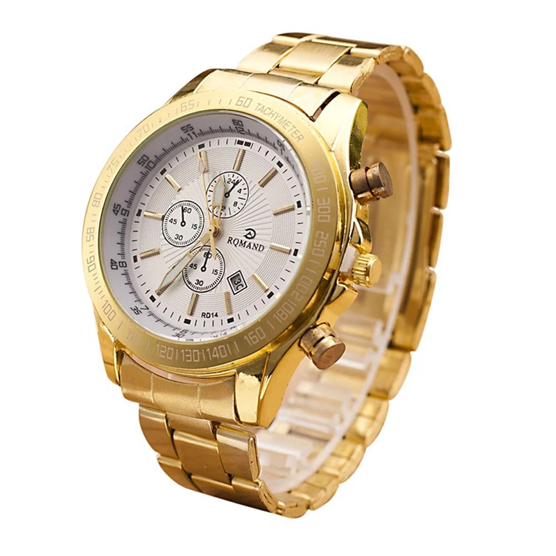 Новые мужские часы из нержавеющей стали, роскошные брендовые позолоченные аналоговые кварцевые мужские наручные часы с тремя глазами