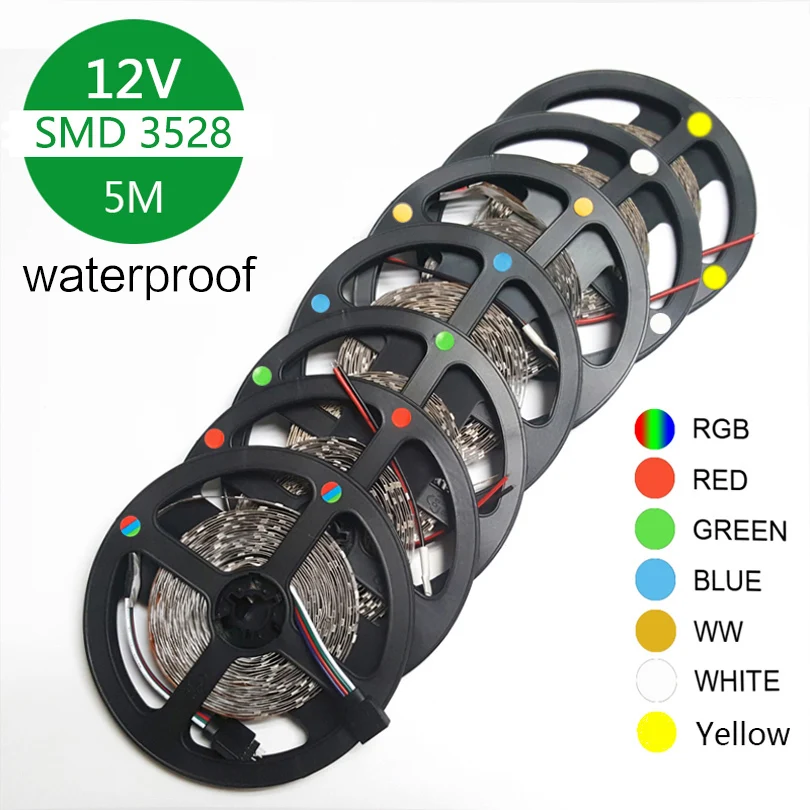 7 цветов SMD3528 RGB Светодиодная лента/лента 12 В светодиодный светильник водонепроницаемые 5 м/рулон светодиодный Рождественский светильник s