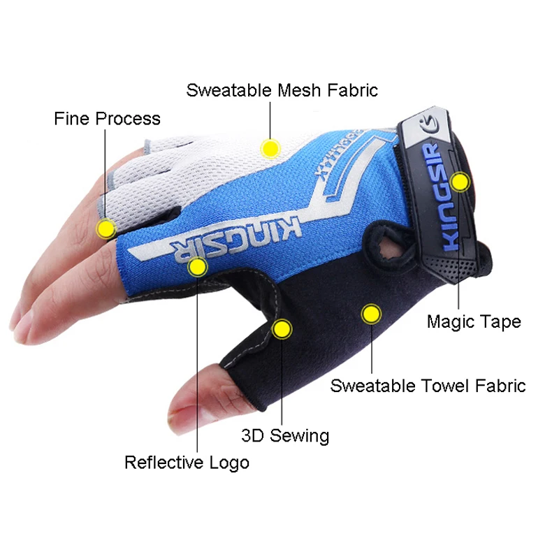 KINGSIR MTB Bike Cycling Gloves men women Half Finger Breathable gym Motorcycle Racing Gloves S XXL fitness cross weight lifting 4