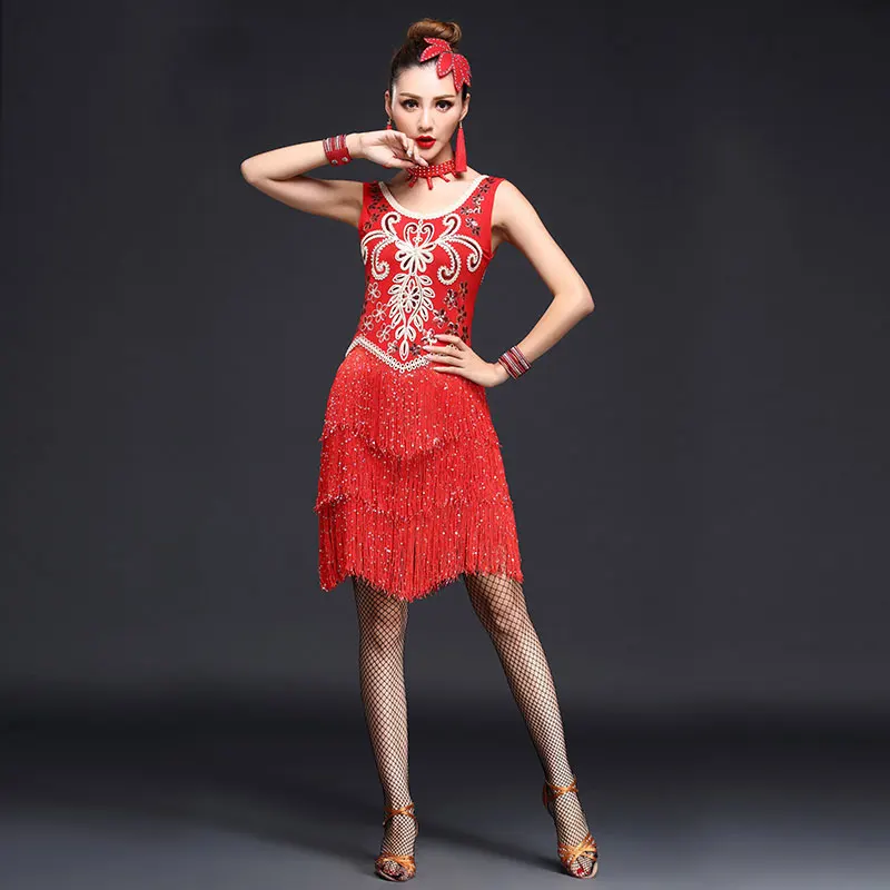 sequin fringe salsa tassel latin dance costumes women latin tango ...