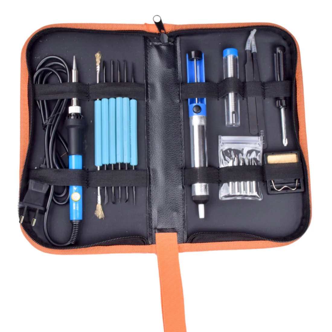 

EU/US Plug 220v 60w Adjustable Temperature Electric Soldering Iron Kit+5pcs Tips Portable Welding Repair Tool Tweezers Solder Wi