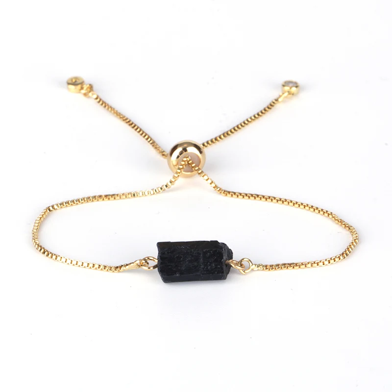 

Natutal Raw Rough Black Tourmaline Beads 6mm Round Hematite Yellow Tiger Eye Adjustable Healing Stone Link Bracelets for Women