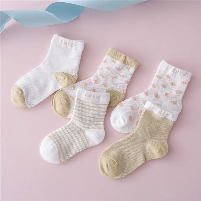 5 пар/партия, розовые серые хлопковые носки для малышей хлопковые детские носки в полоску со звездами короткие носки для мальчиков и девочек носки-тапочки для новорожденных - Цвет: G