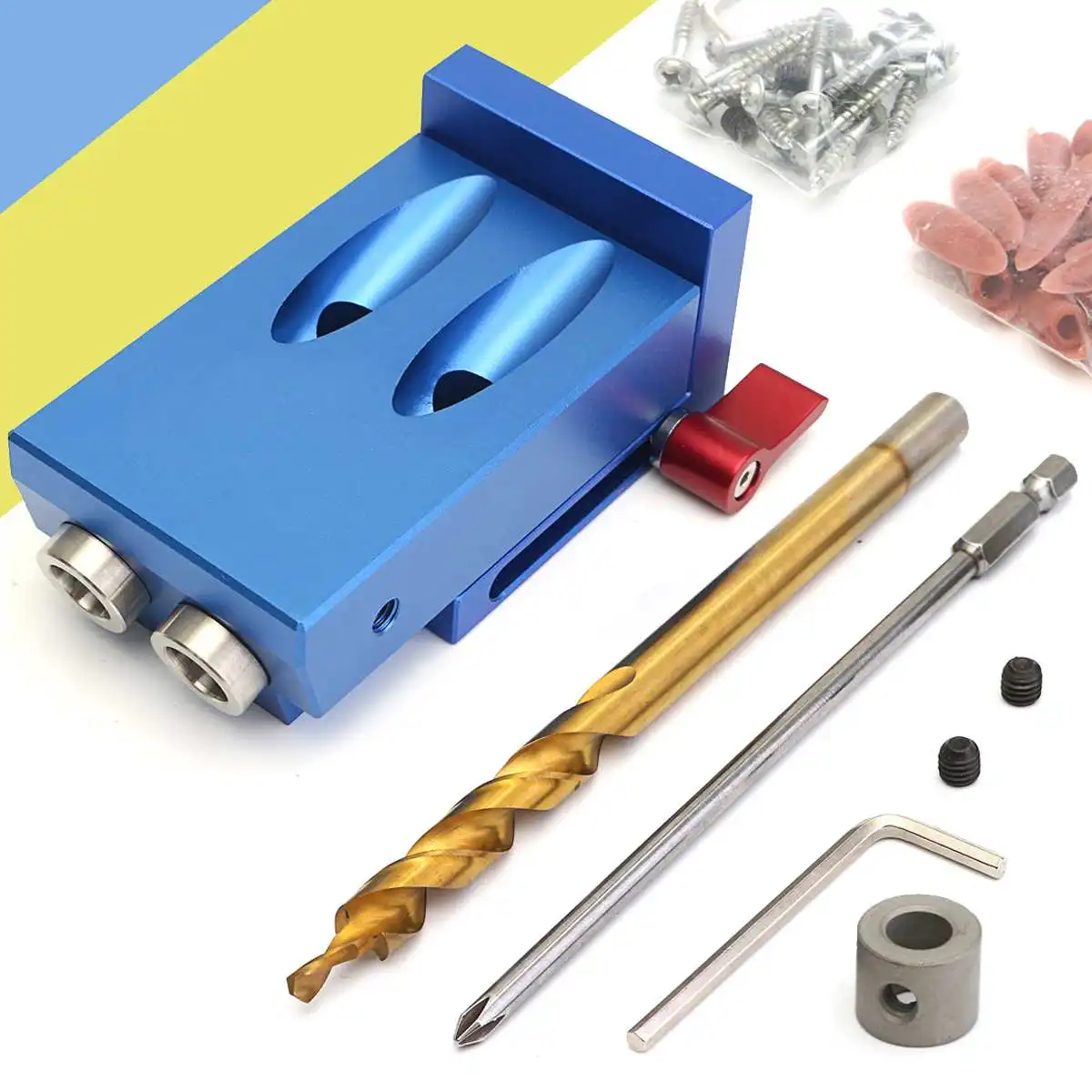 

Pocket Hole Jig Kit With Step Drill Bit Woodworking Cutter Tool 9.5mm Step Drill Bit Stop Collar Manual Wood Drilling Hole Saw