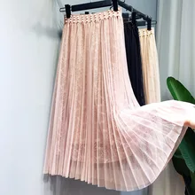 Женская сетчатая кружевная юбка, длинные юбки Faldas Mujer, миди юбки, милая плиссированная юбка с завышенной талией, юбка феи, jupe longue