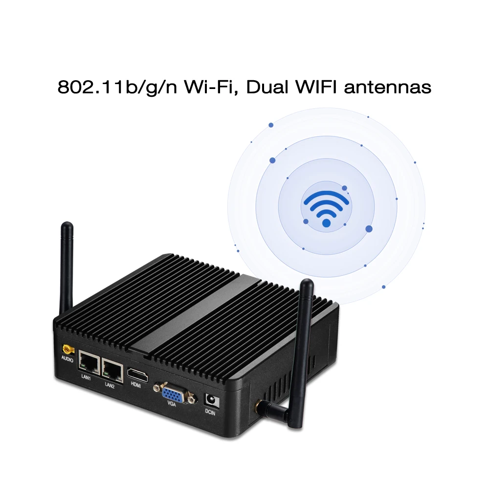 Мини ПК без вентилятора Celeron N4100 J4105 J1900 J1800 Dual LAN 2 * COM N2830 HDMI Wi Fi Windows 10 неттоп офисный