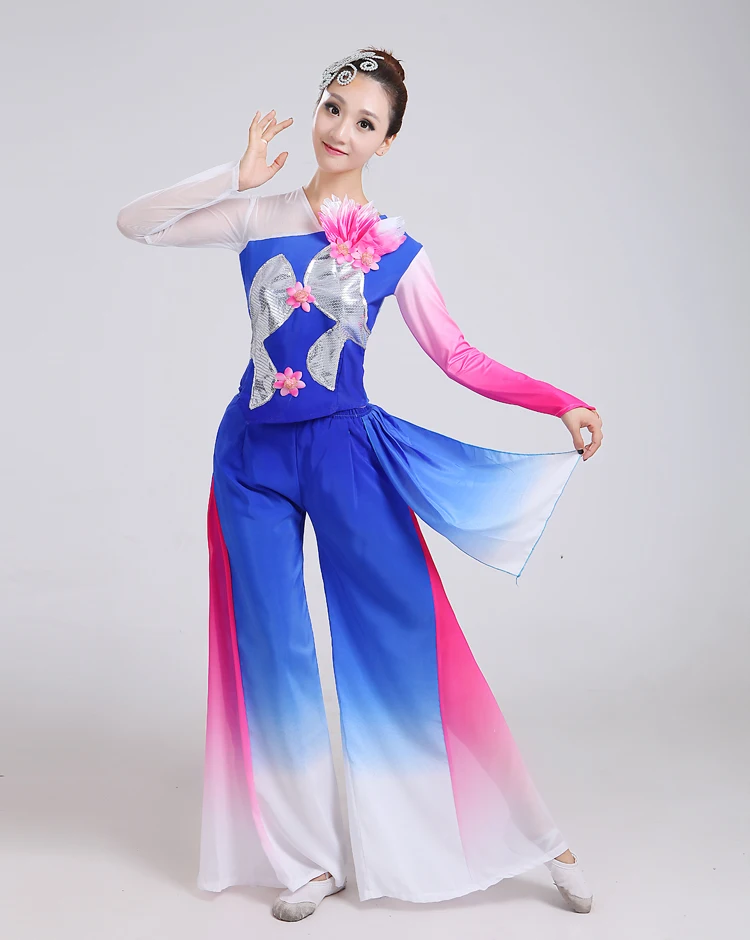 Женская Китайская классическая танцевальная одежда с вышивкой лотоса, народный танцевальный костюм феи, поэтический веер/барабан/зонтик, танцевальный костюм s