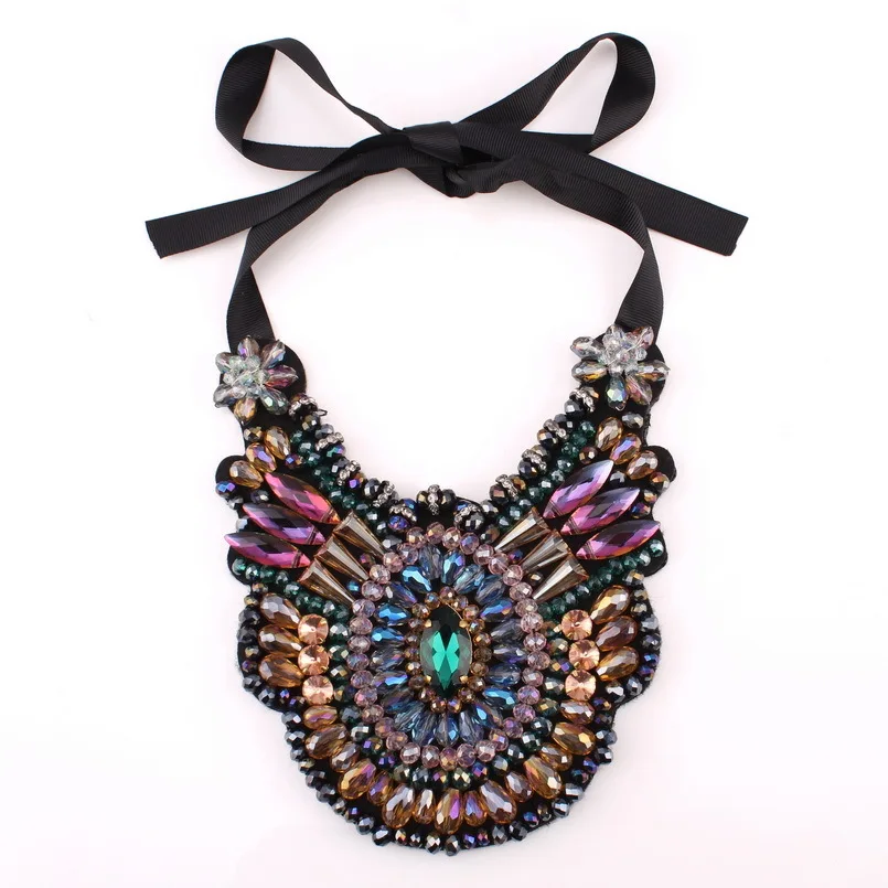 

Black Rope Chain Big Chunky Colorful Crystal Pendant Necklace For Women Florate Brand Luxury Jewelry Statement Choker Necklace