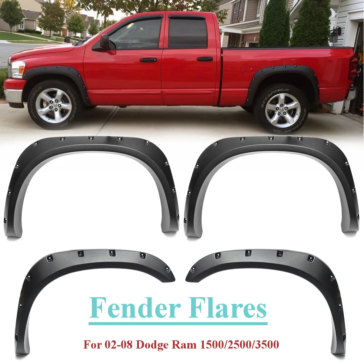 

4pcs Car Pocket Rivet Fender Flares Textured Mud Flaps Mudguards Splash Guards For Dodge Ram 1500/2500/3500 2002-2008