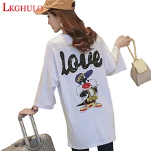 Высокого качества из хлопка с надписью «LOVE» с рисованным аниме Для женщин футболка Повседневное с О-образным вырезом Футболка нового дизайна, очень больших Размеры футболки A166