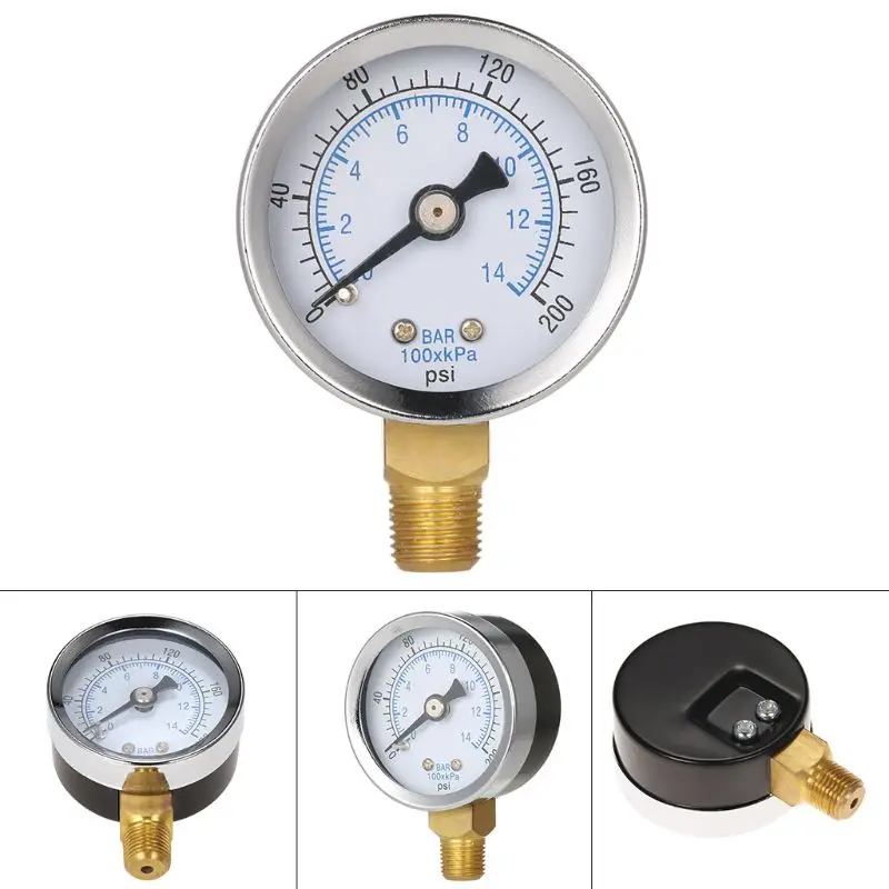 

1/8" NPT Air Compressor Hydraulics Pressure Gauge for 0-200 PSI 0-14 Bar Side Mount 1.5" Face