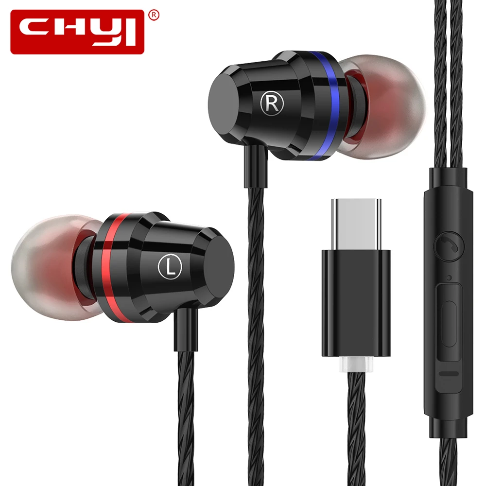 CHYI In-Ear Wired Type C Earphones Metal Sports Music Headset With Microphone Fone De Ouvido For Xiaomi 8 Mix2 Huawei Phone | Электроника