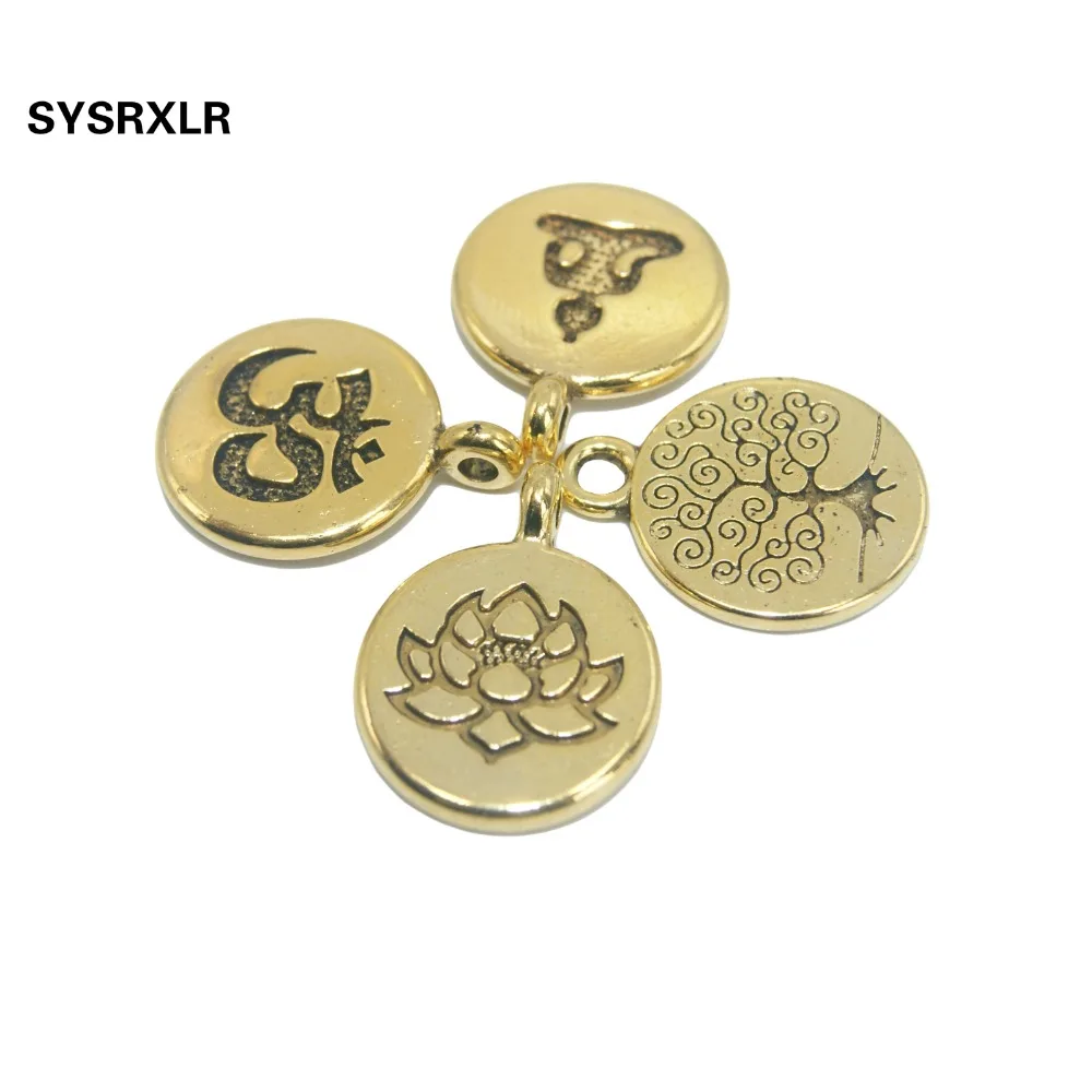 

Free Shipping 20 PCS 15 MM Golden Lotus Life Tree OM Buddha Metal Zinc Alloy Charms DIY Bracelet Earring For Jewelry Making