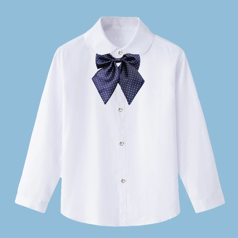  Girls White Shirts for Students Uniform Long Sleeve Solid 100% Cotton Blouse Teenagers School Cloth