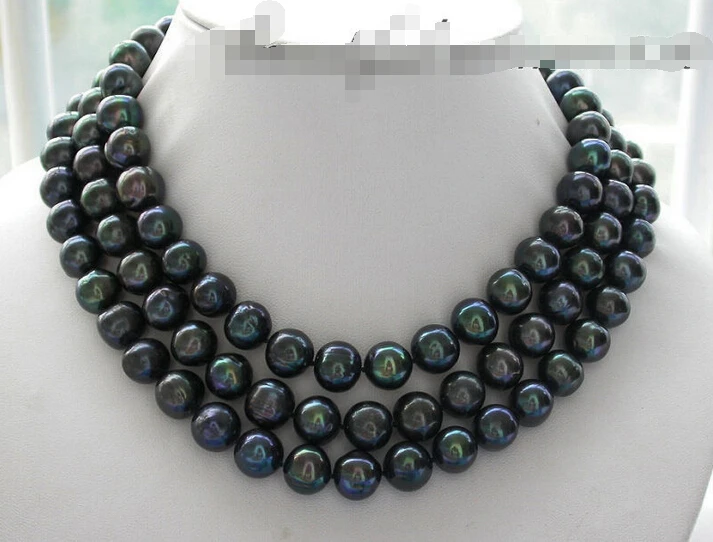 Z3440 BEAUTIFUL 48" 12mm black round freshwater pearl necklace 14k-20 NEW