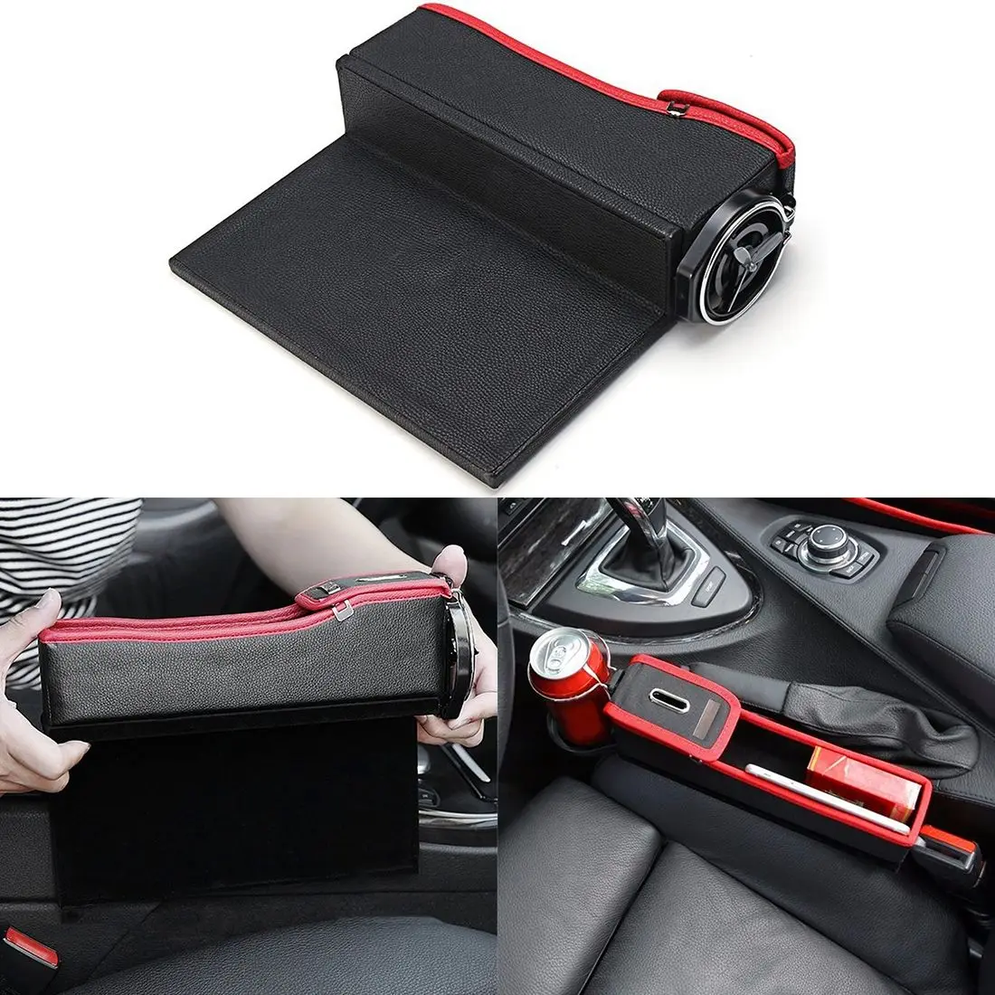 Правая сторона красной и черной папки для хранения автомобильных сидений коробка из ПУ кожи универсальный ящик для хранения мобильного