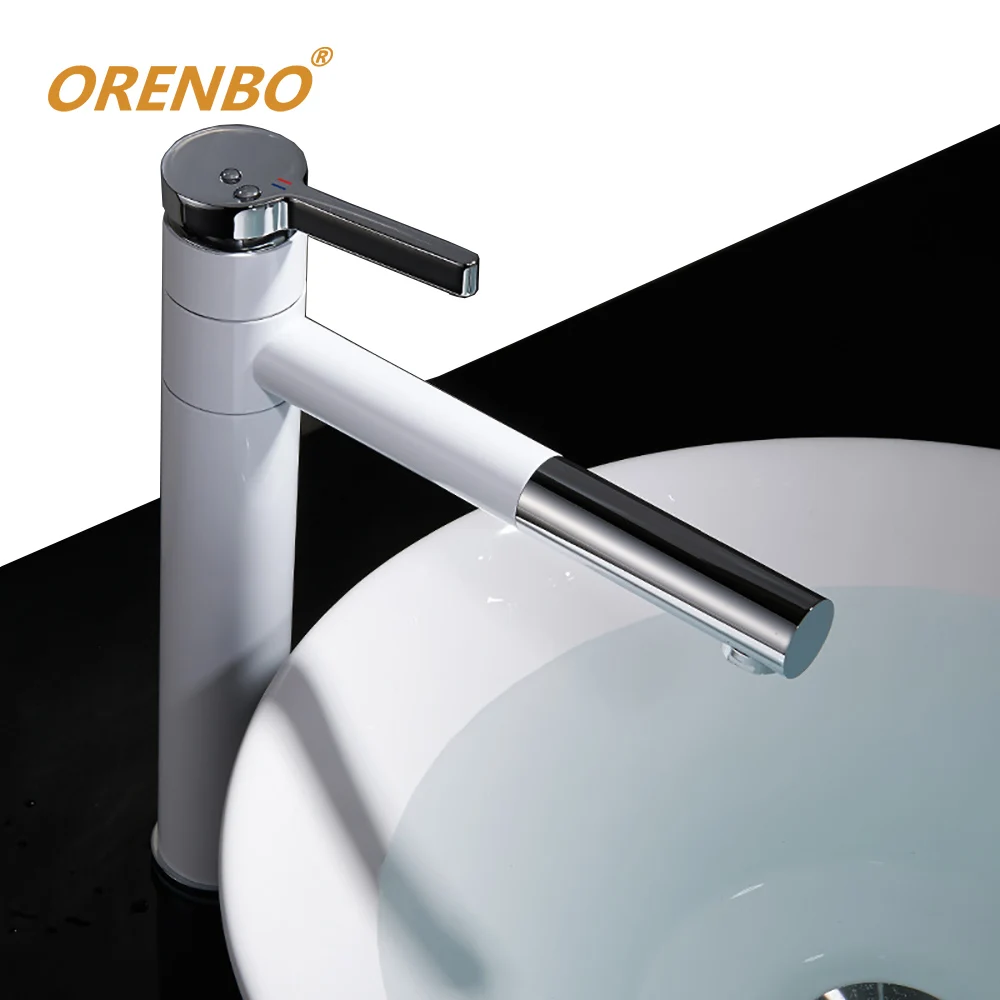 

ORENBO Basin Mixer Tap 360 Degree Rotate Type Basin Faucet White and Silver chrome Finish Bathroom Faucets