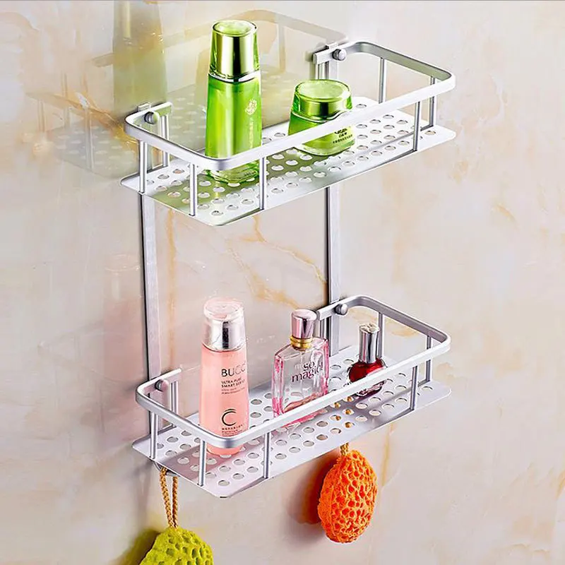 

1 Pcs Two Layer Bathroom Shelves / Rack Space Aluminum Wall Towel Washing Shower Basket Bar Shelf / Bathroom Accessories 802116
