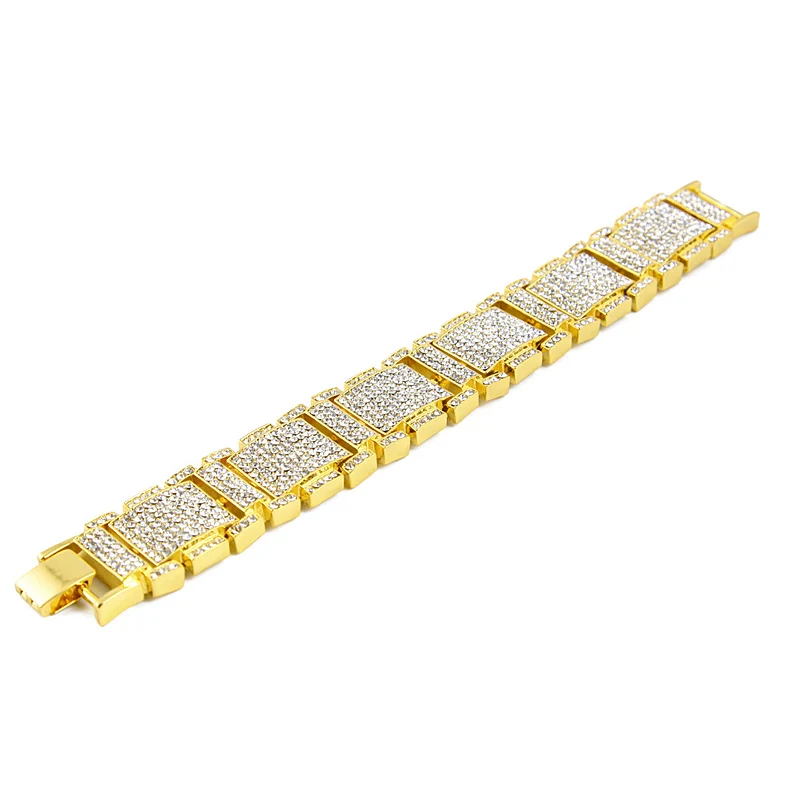 Exaggerated Punk Shiny Full Rhinestone I Bangle Hip Hop Bling CZ Wristbands Chains Link Men Women Gift jewelry 5