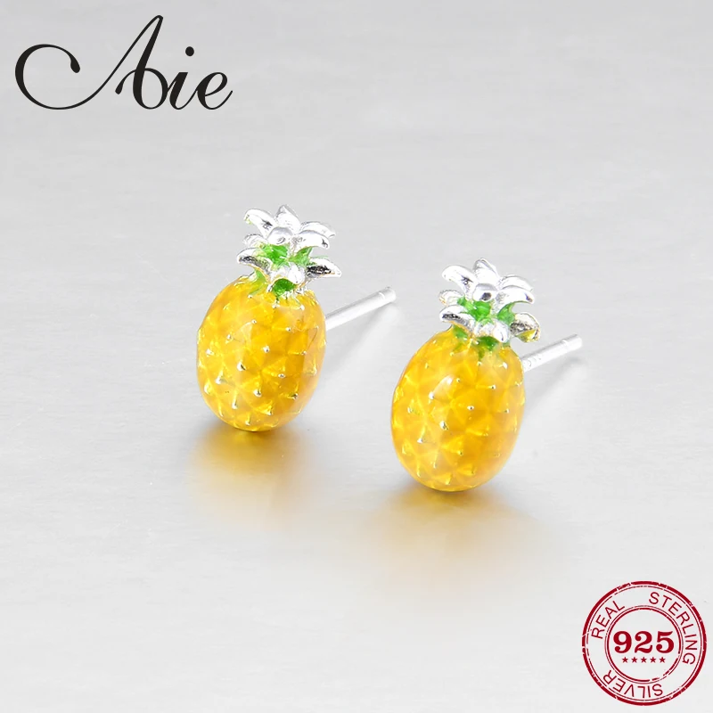 

Tropical fruit Authentic 925 Sterling Silver Sweet pineapple Ear Stud Earring Fashion Women Girl Earrings Jewelry