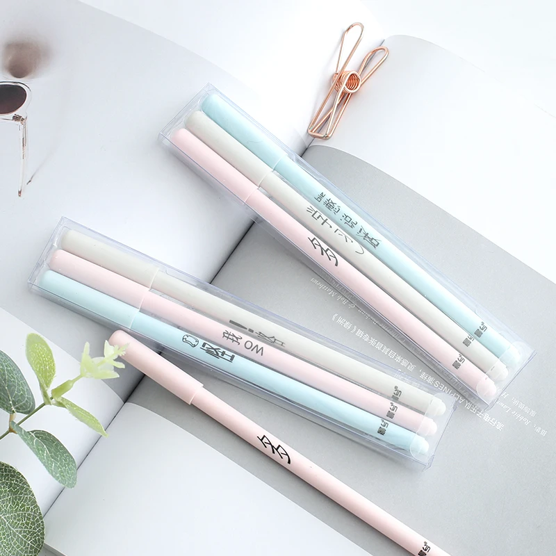 

3pcs/lot Creative stationery text boxed needle gel pen 0.5mm student examination dedicated carbon0 office signature pen