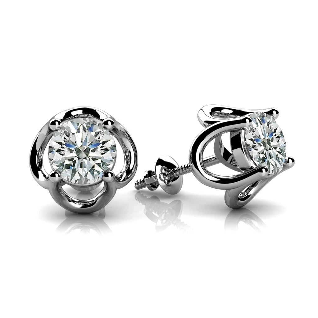Round Cut Natural Diamond Open Tulip Stud Earrings In 18k White Gold (0.7 Carat ,H-I SI2)