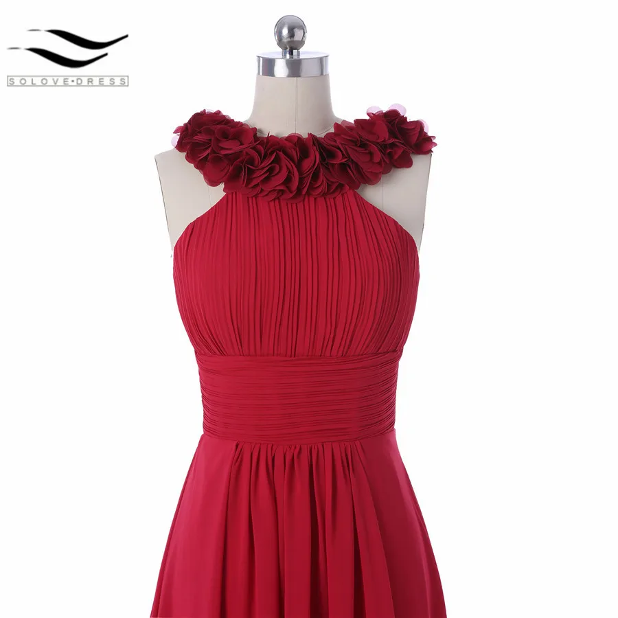 Реальное изображение розы Pleat шифон сексуальный красный милый розовый Онлайн Холтер Длинные Пром Платья для женщин Подружкам невесты