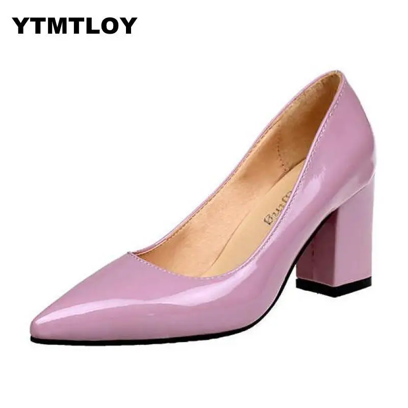 Womens Pumps Plus Size 33-48 High Heels Shoes Woman Stiletto Female Sexy Party Office Lady Wedding Wedding Square Heel Classic - Цвет: Pink