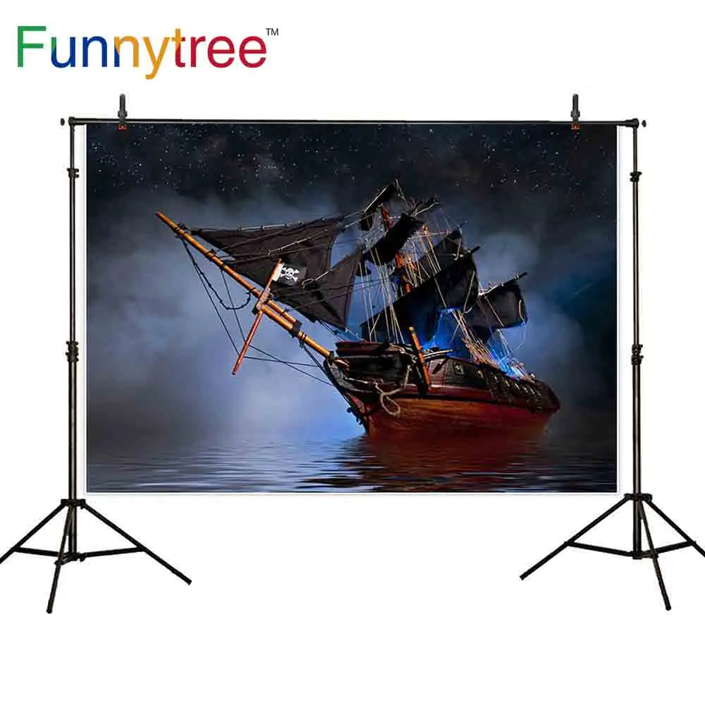 Funnytree backdrop for photographic studio Pirate Ship sea Starry sky vintage professional background photocall photobooth | Электроника