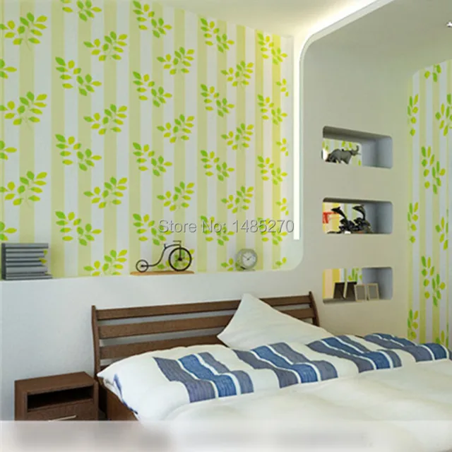 Wallpaper Adhesive Pvc Green Yellow Leaf And Striped Wall Covering Wallpaper Adhesive Pvc Green Yellow Leaf And Striped Wall Covering Material Diy Paper Walls Of Child